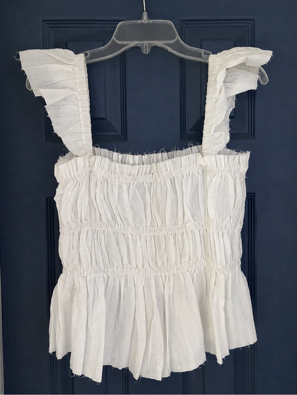 Miou Muse White Ruffle Smocked Cotton Top Size Medium